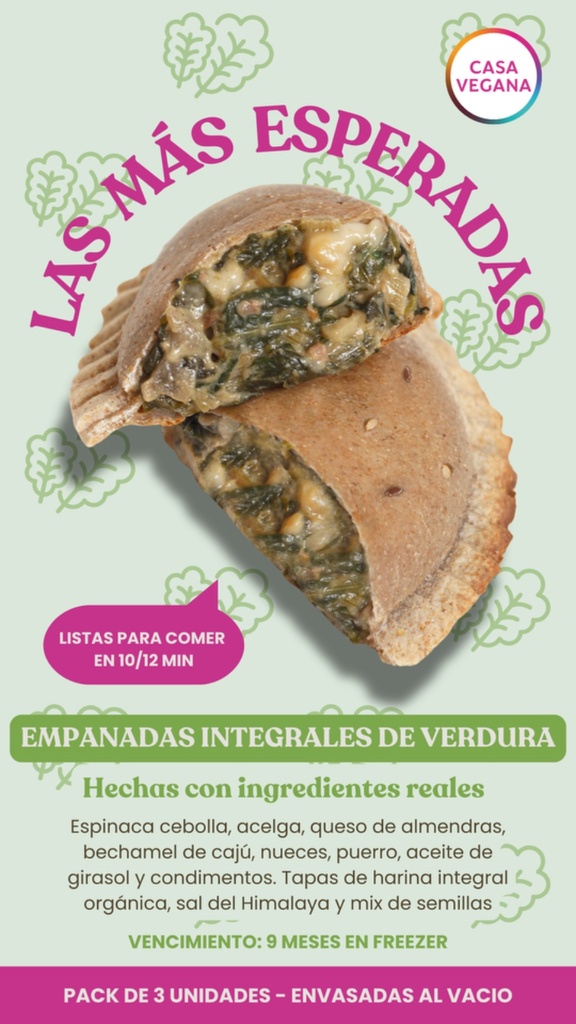 Casa Vegana -  Empanadas de Verduras (3 unidades)