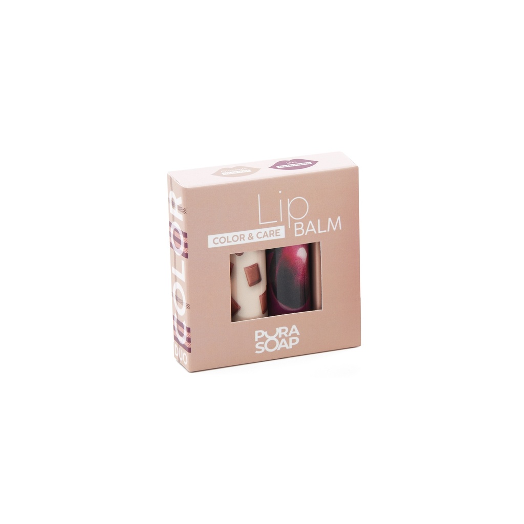 Pura Soap - DUO CAJA GLOW BALSAMO C/ COLOR X 8 GR	UVA MALBEC- CHOCOLATE NUDE