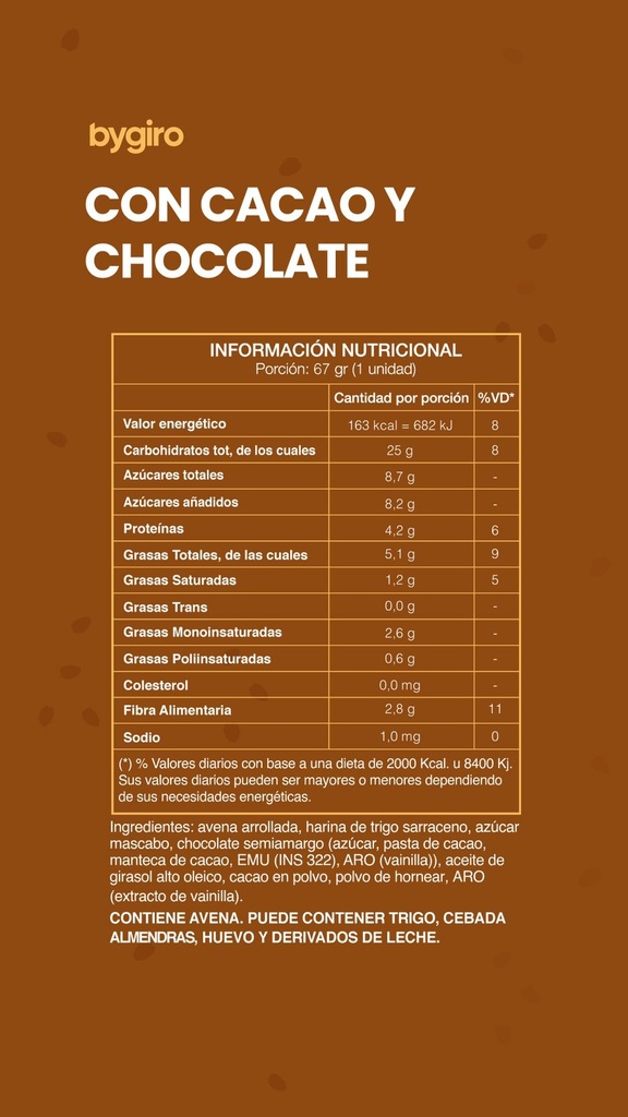 Bygiro Pancakes - Pancakes de avena y cacao con chocolate ( pack 4 unidades)