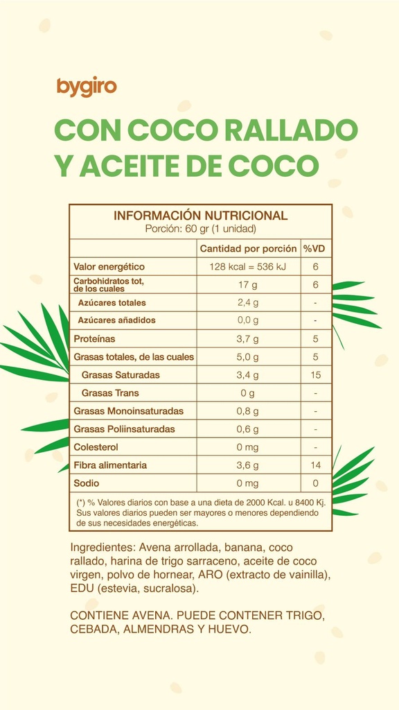 Bygiro Pancakes - Pancakes de avena y coco sin azúcar( pack 4 unidades)