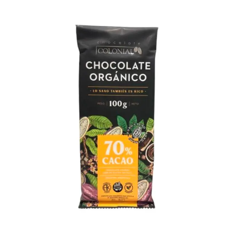 Colonial - Chocolate Negro Organico 70% cacao barra 100 gr (10 unidades)