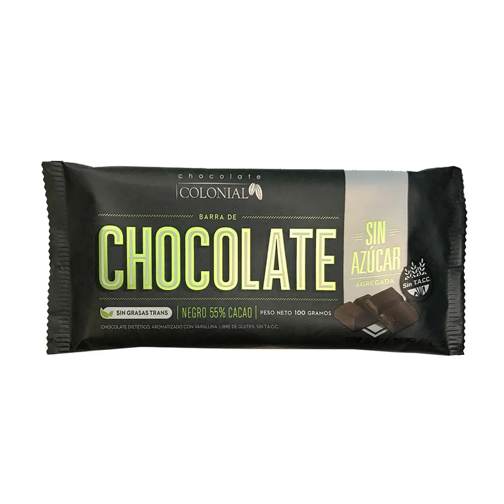 Colonial - Chocolate Negro en Barra al 55% Sin Azúcar 100 gr
