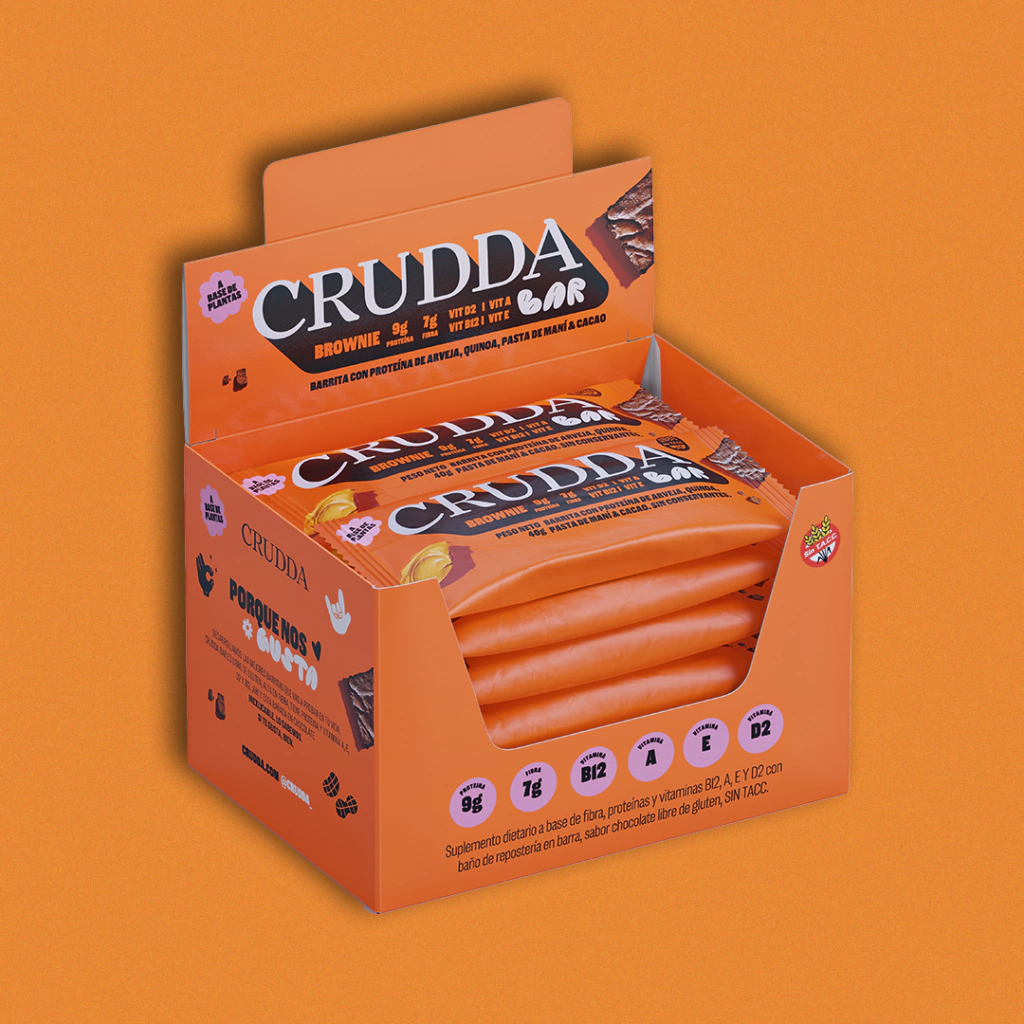 Crudda - Barritas sabor brownie (display por 10 unidades - 40gr c/u)