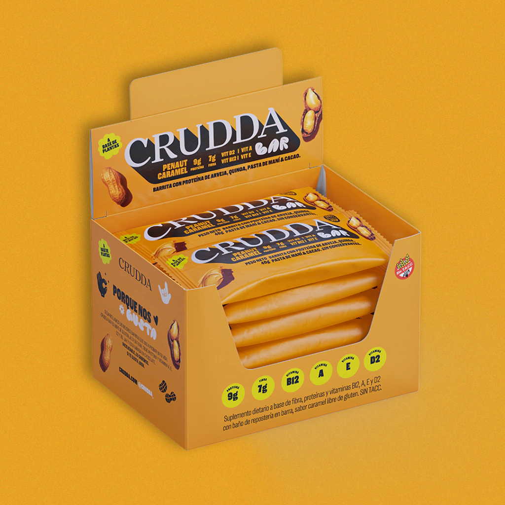 Crudda - Barritas sabor peanut caramel (display por 10 unidades - 40gr c/u)