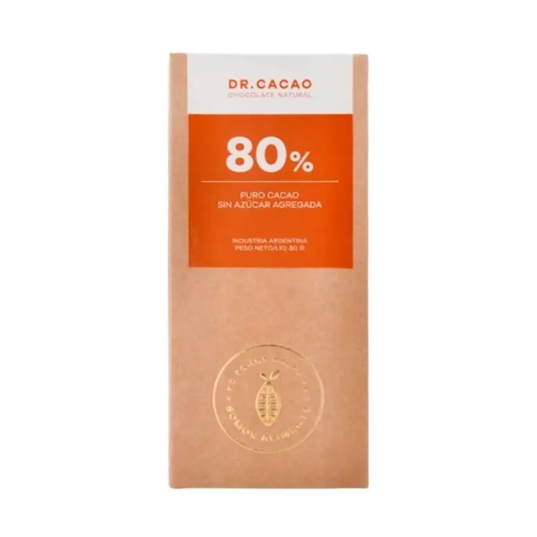 Dr Cacao - Chocolate macizo 80% sin azúcar con xilitol (50gr) Pack 10 unidades