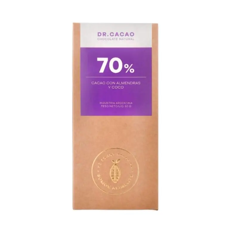 Dr Cacao - Chocolate relleno 70% con almendras y coco (50gr)