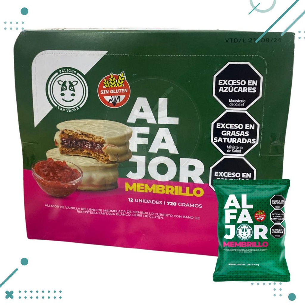 Felices Las Vacas - Alfajor de Chocolate Blanco relleno de membrillo (Caja de 12 unidades 75 c/u)