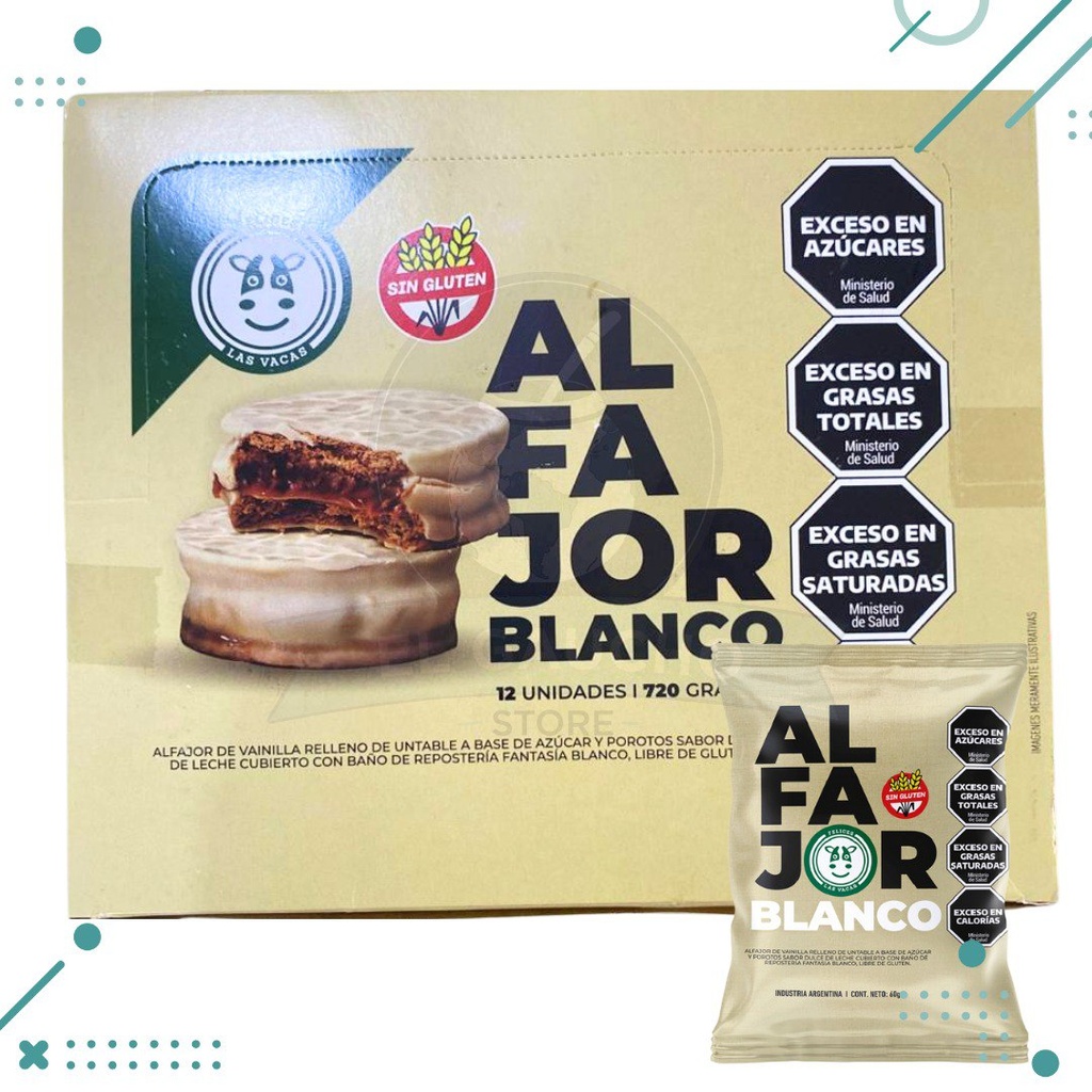 Felices Las Vacas - Alfajor de chocolate blanco relleno con dulce de leche (12 unidades de 60gr c/u)