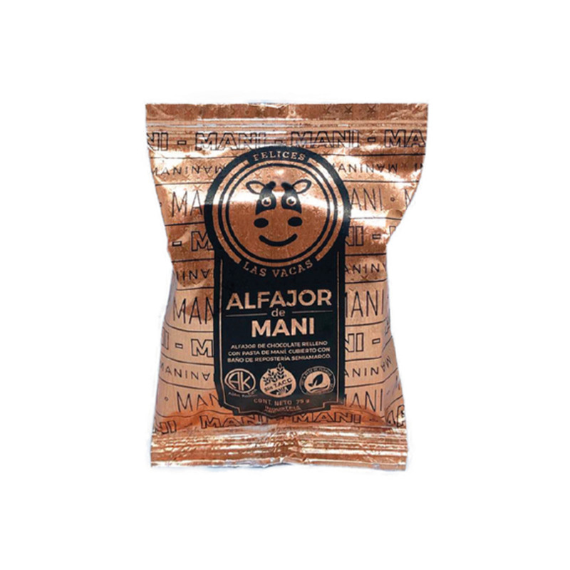 Felices Las Vacas - Alfajor de chocolate relleno con maní (12 unidades de 75gr c/u)