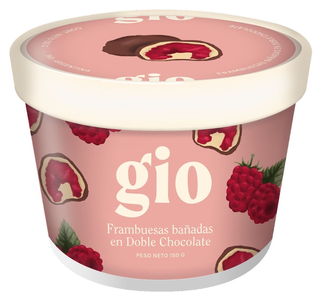 Gio - Frambuesa bañadas en doble chocolate (chocolate blanco y chocolate con leche - 160gr)