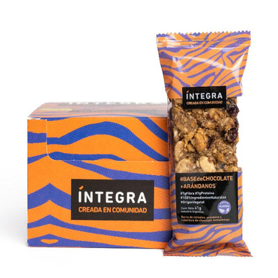 Integra - Barritas de mani y arándanos base de chocolate (pack por 10 unidades - 42 gr c/u)