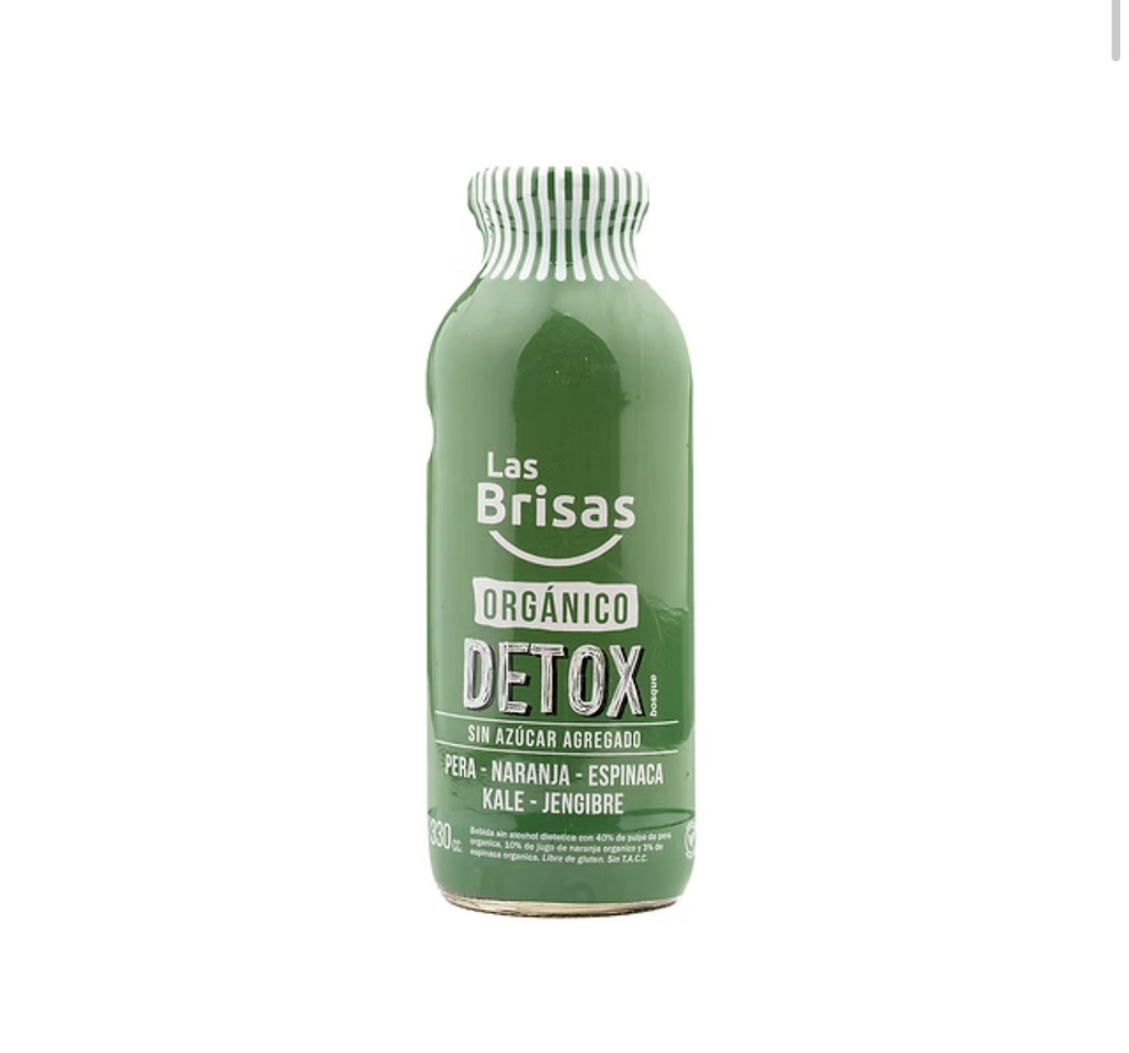 Las Brisas - Jugo Orgánico Detox Pera, Espinaca, Naranja, Kale y Jengibre 330 ml