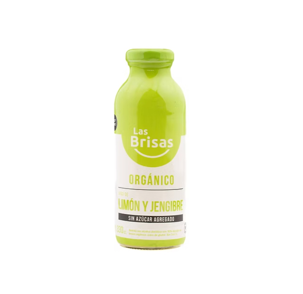 Las Brisas - Jugo Orgánico Sin Azúcar Limon y Jengibre 330 ml