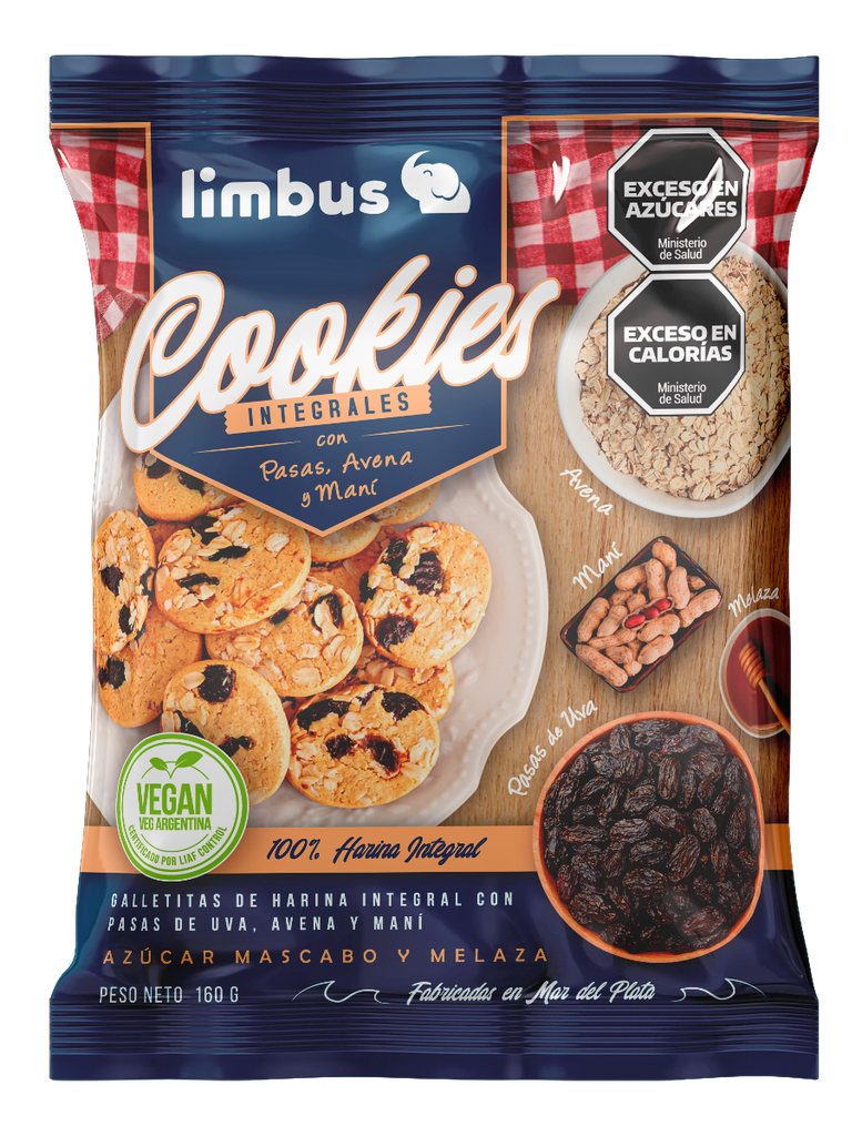 Limbo - Galletitas integrales Avena, Pasas de Uva y Maní (160gr)