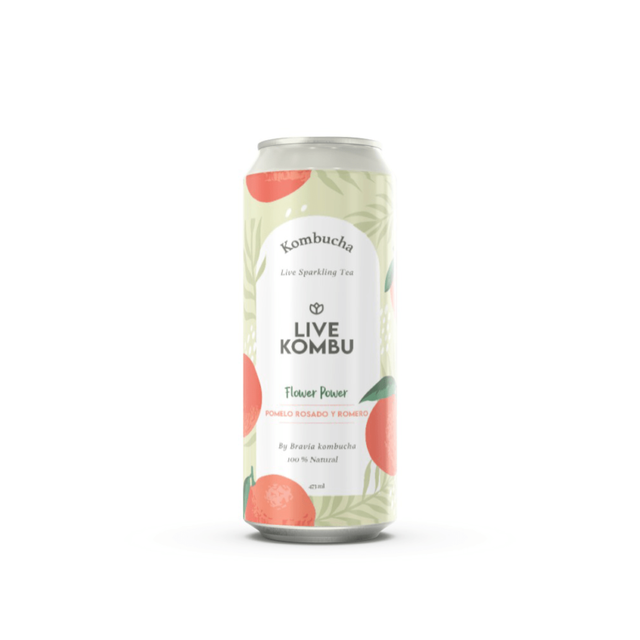 Live Kombucha - Kombucha sabor pomelo rosado y romero (lata 473ml)