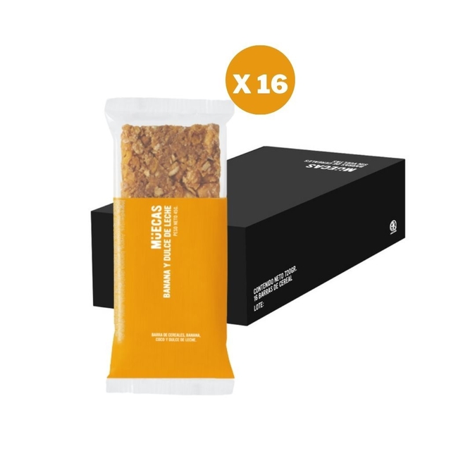 Muecas - Barritas de cereal sabor banana y dulce de leche (Display 16 unidades de 45gr)