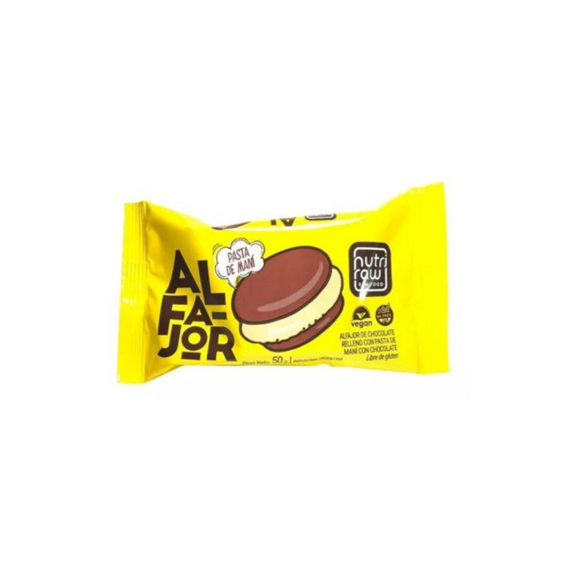 Nutri Raw - Alfajor de chocolate relleno con pasta de maní y chocolate (50gr)
