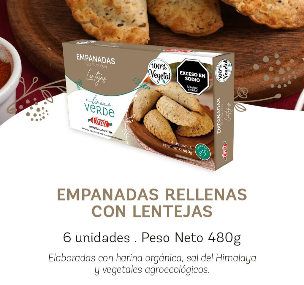 Orali - Empanadas rellenas con lentejas (6 unidades - 480gr)