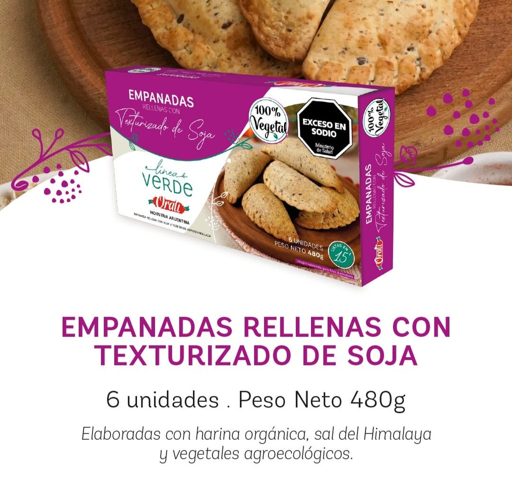 Orali - Empanadas rellenas con texturizado de soja (6 unidades - 480gr)