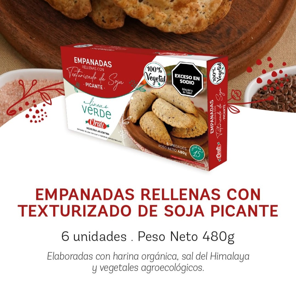 Orali - Empanadas rellenas con texturizado de soja picante (6 unidades - 480gr)