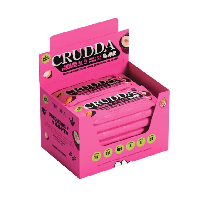 Crudda - Bar Proteica sabor Avellana y Chocolate (Display x 10 unidades de 40gr)