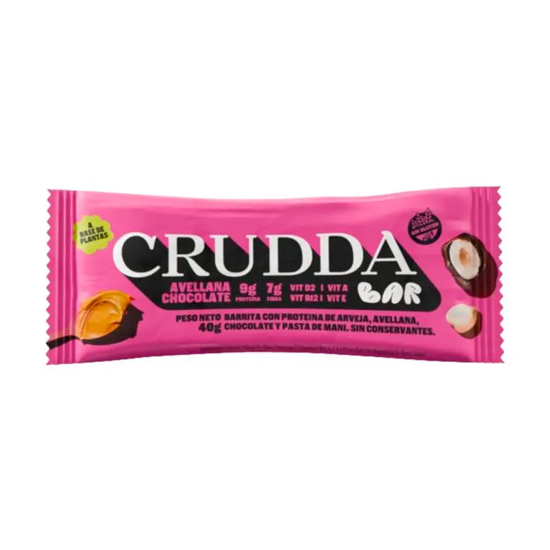 Crudda - Bar Proteica sabor Avellana y Chocolate (Display x 10 unidades de 40gr)