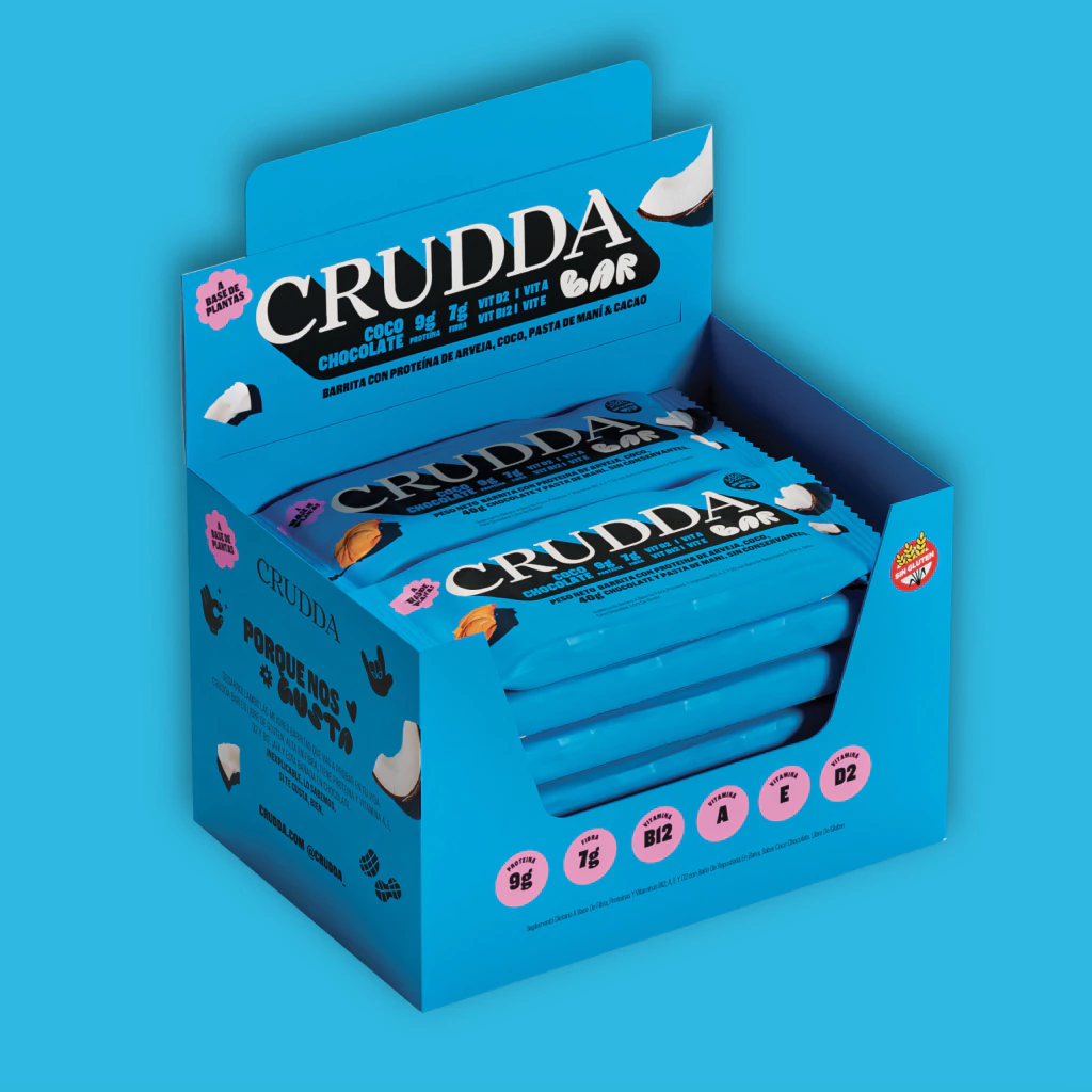 Crudda - Bar Proteica sabor Coco y Chocolate (Display x 10 unidades de 40gr c/u)