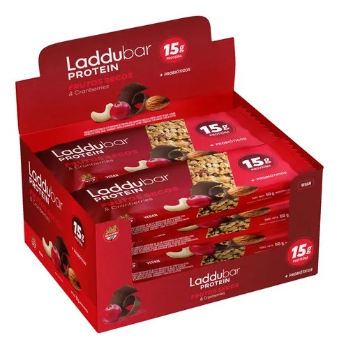 LadduBar - Barritas proteicas Frutos Secos y Cranberries (x10u) 