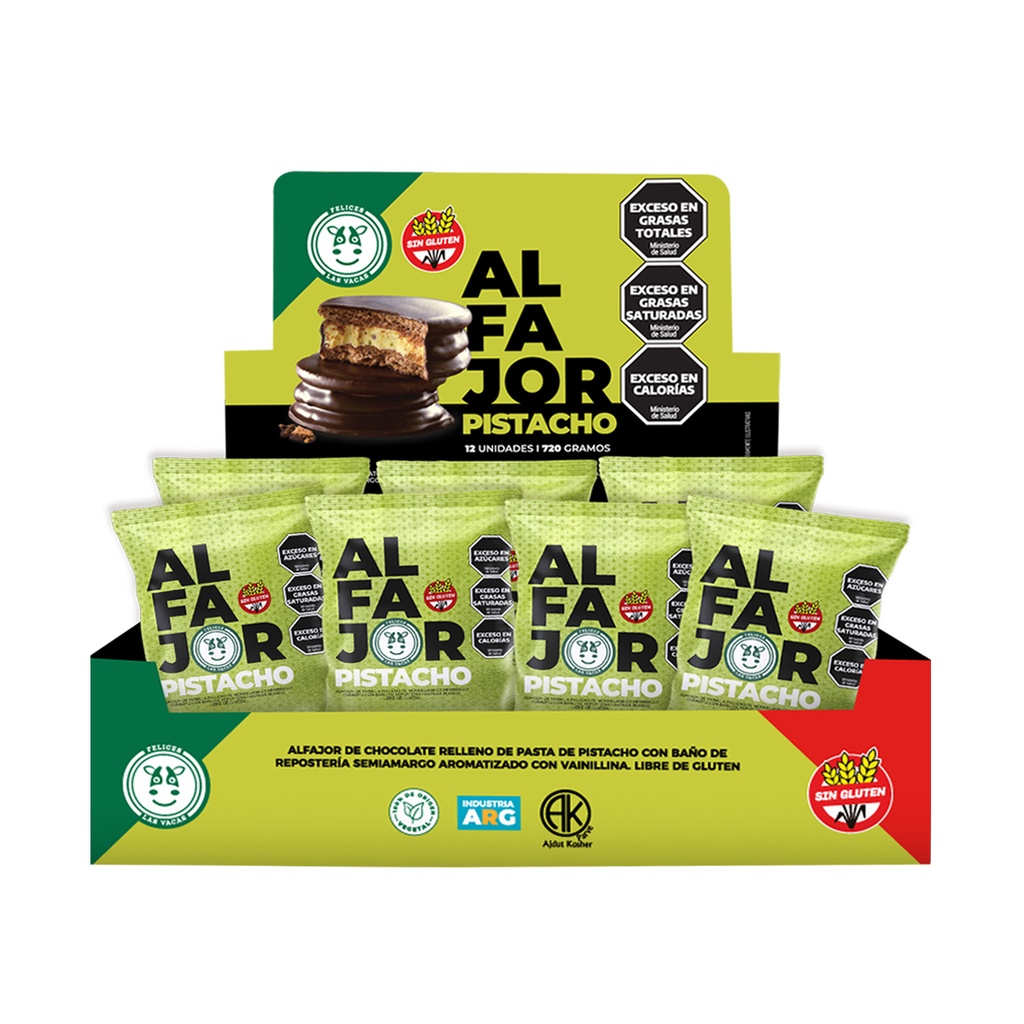 Felices Las Vacas - Alfajor de Chocolate relleno de pasta de pistacho (12 unidades por caja)