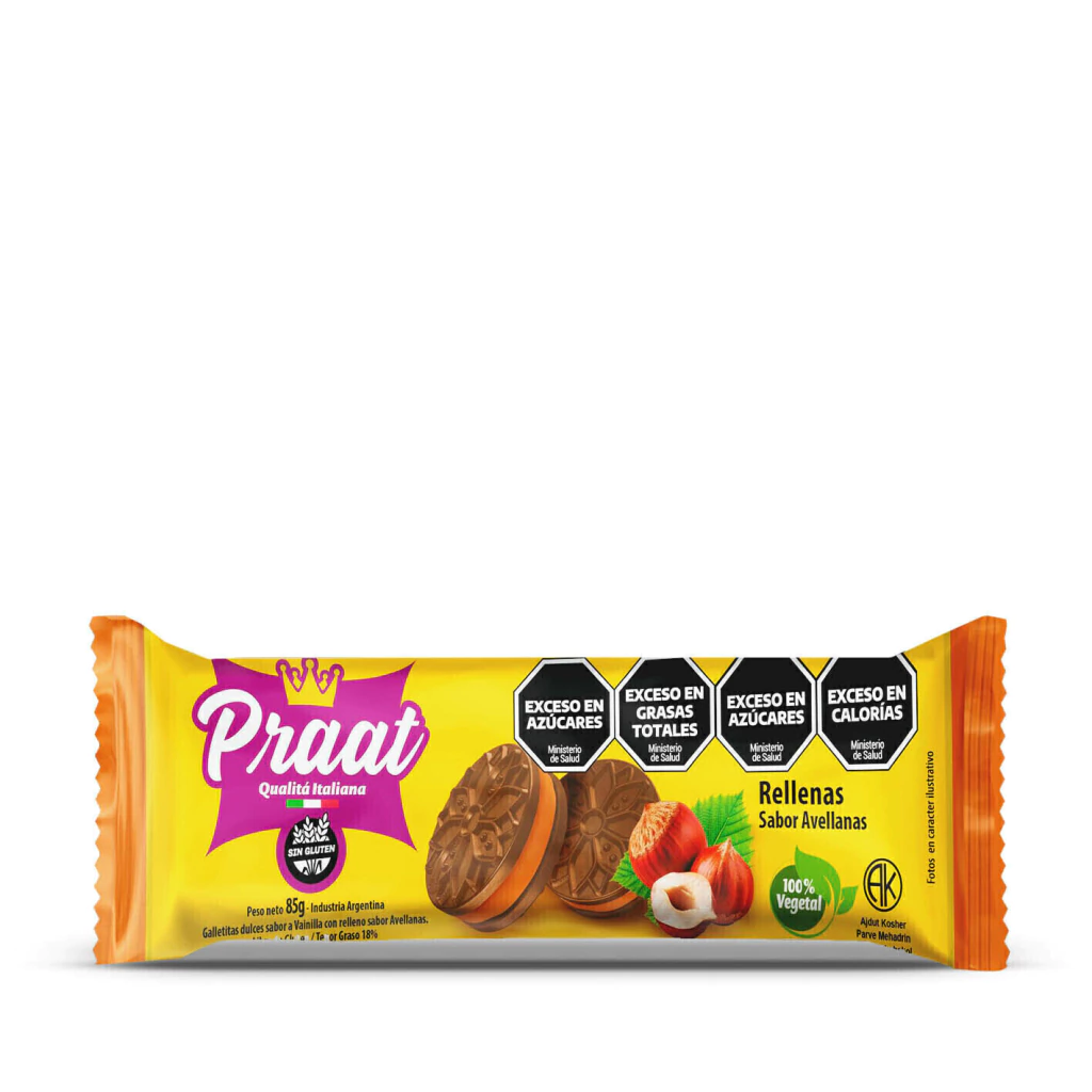  Praat Galletitas de chocolate rellenas con avellana 85 gr 