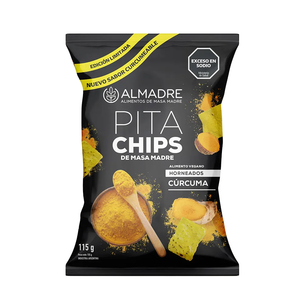 Almadre - Pita chips de masa madre con cúrcuma (115gr) 