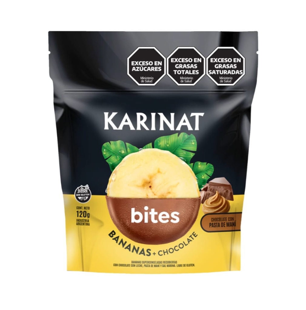 Karinat - Bites bananas con chocolate, pasta de maní y sal marina 120 gr 