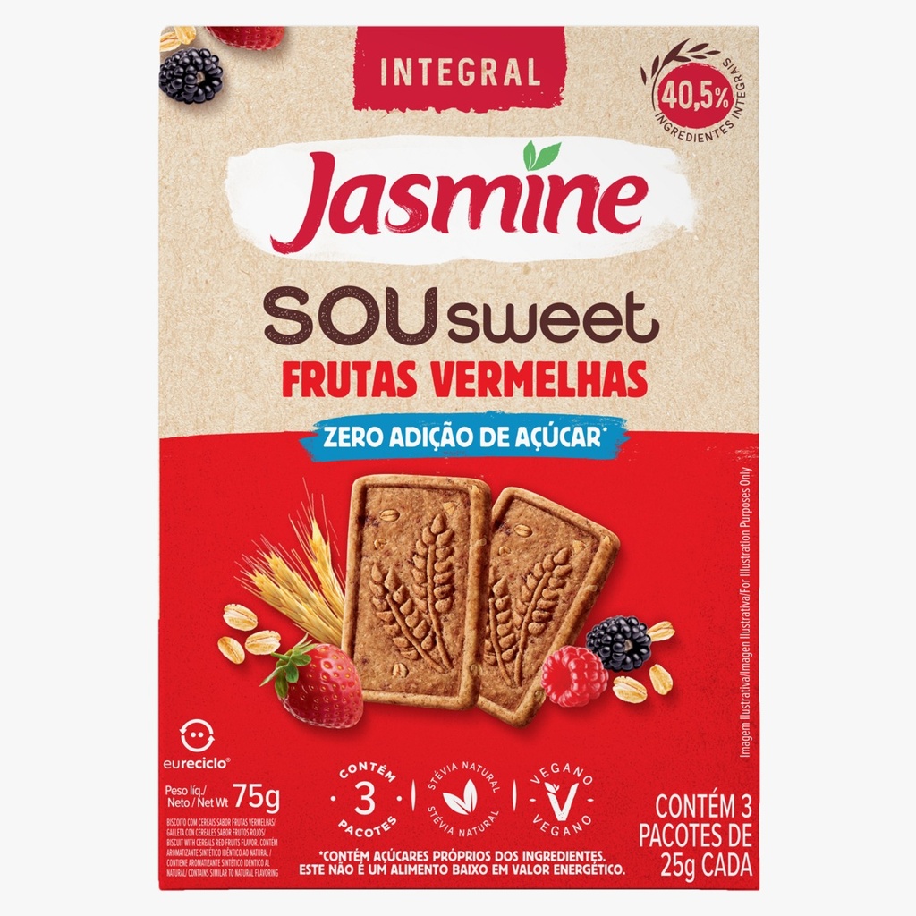  Jasmine Galletitas Sou Sweet zero azúcar de frutos rojos x 75 gr  