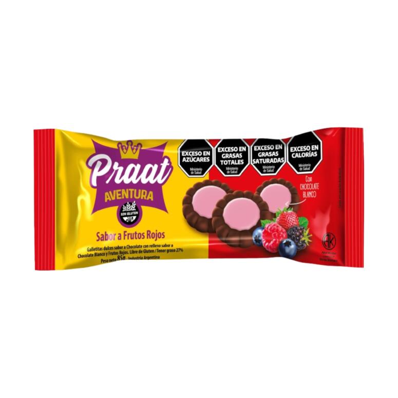  Praat - Galletitas dulces Aventura de chocolate con mousse de chocolate blanco y frutos rojos 85 gr  