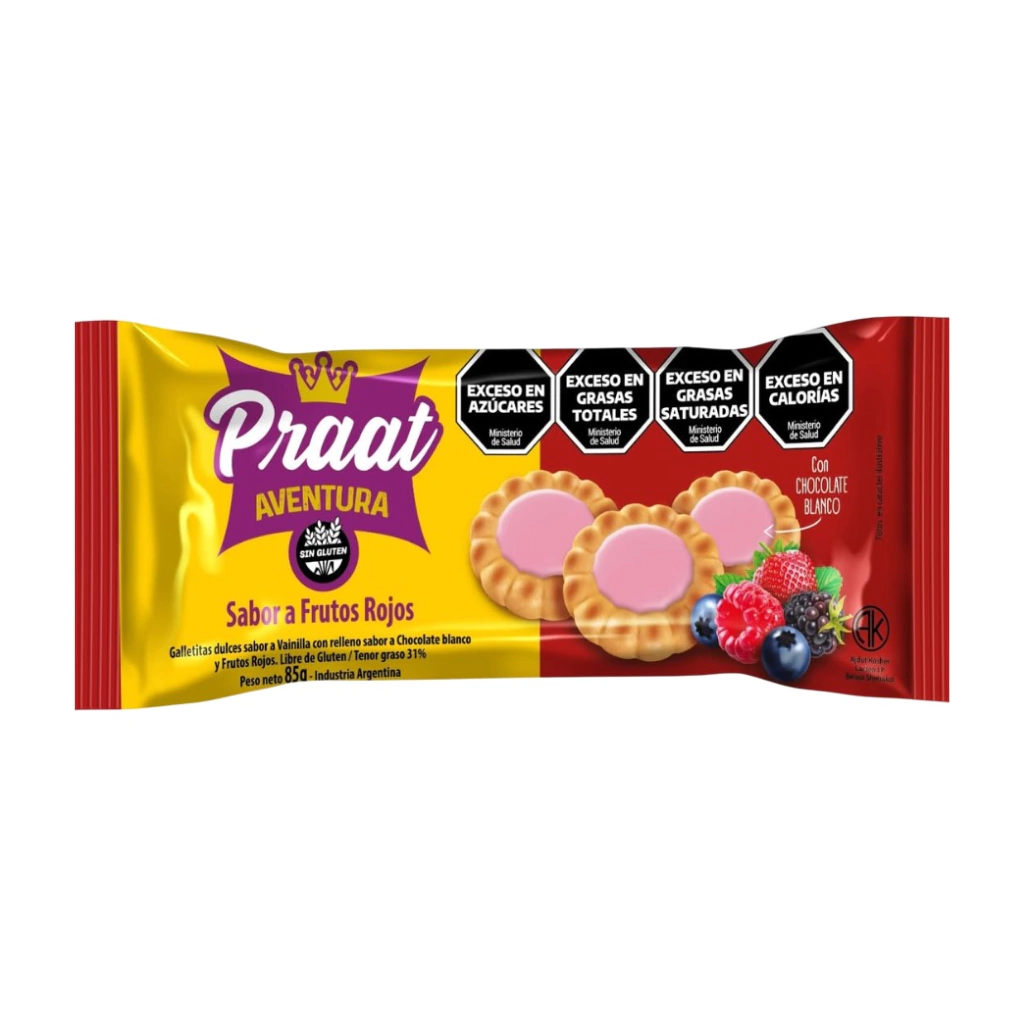  Praat - Galletitas dulces Aventura de vainilla con Chocolate Blanco y Frutos Rojos x 85 gr