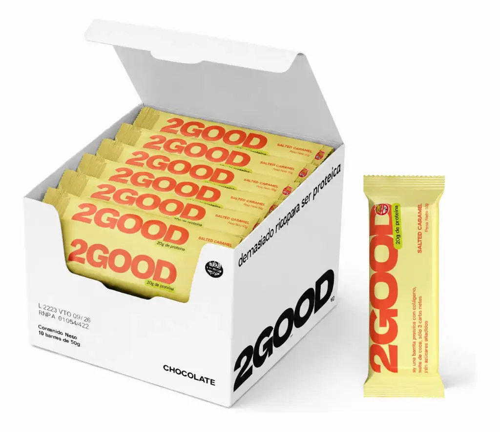 2Good - Barritas de Cereal Proteica Salted Caramel (x10u - 50 gr c/u)