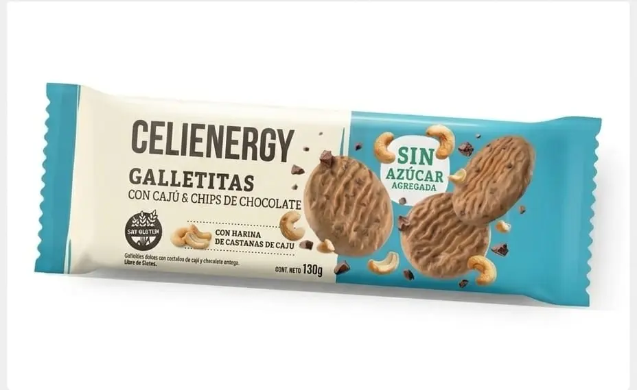 Celienergy - Galletitas con Caju & Chips de Chocolate SIN AZUCAR AGREGADA (130gr) 
