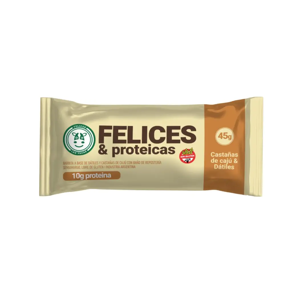 Felices Las Vacas - BARRITAS PROTEICAS DE CASTAÑAS DE CAJU Y DATILES 45GR  (12 unidades por caja)