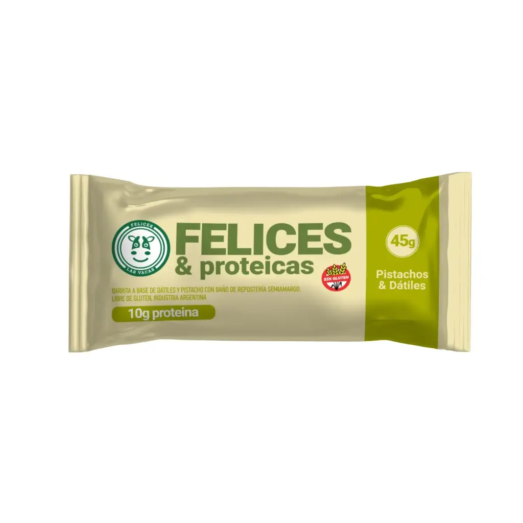 Felices Las Vacas - BARRITAS PROTEICAS DE PISTACHO Y DATILES 45GR  (12 unidades por caja) 
