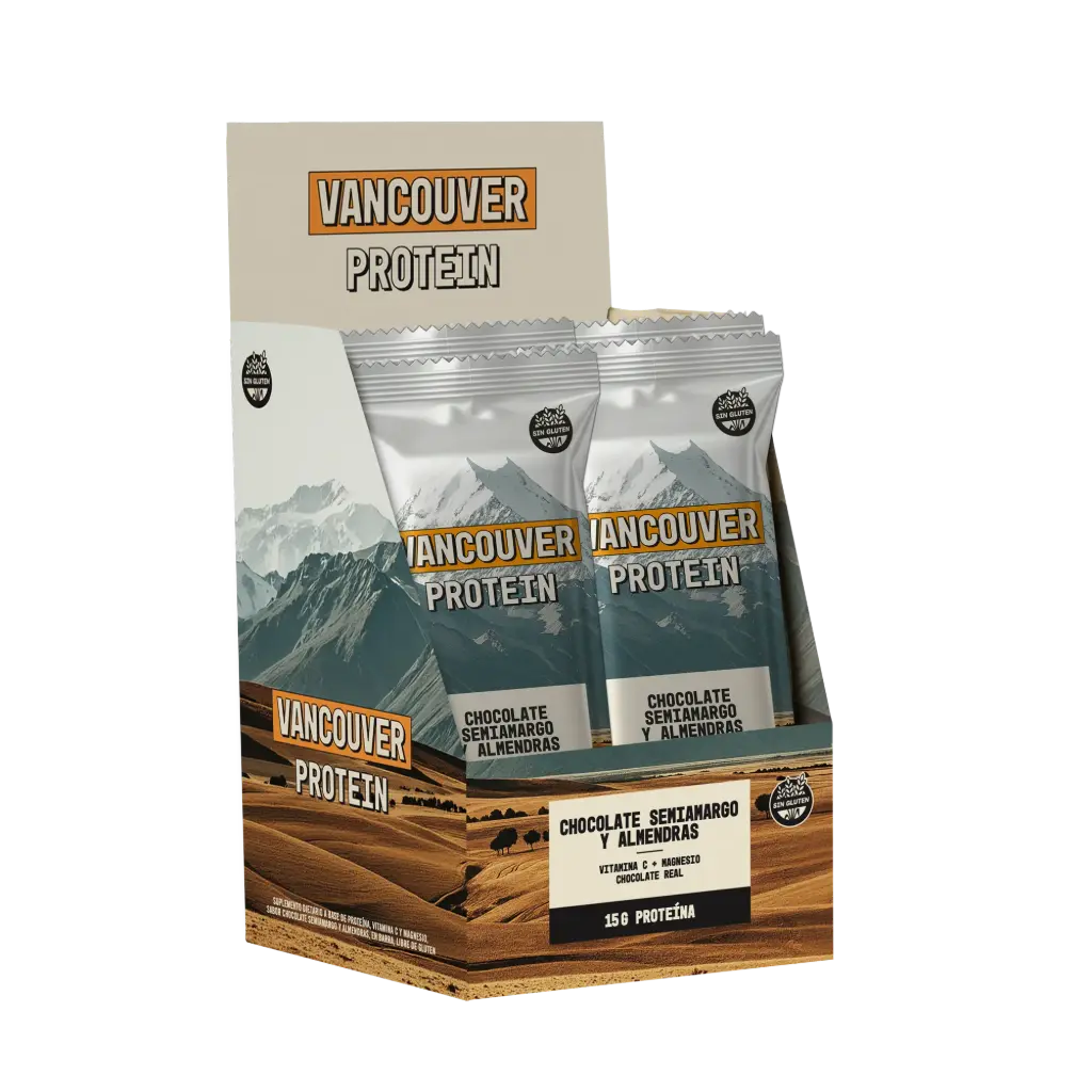 Vancouver - Barra Proteica Chocolate Semiamargo y Almendra 15 gr proteina ( display 10 unidades)
