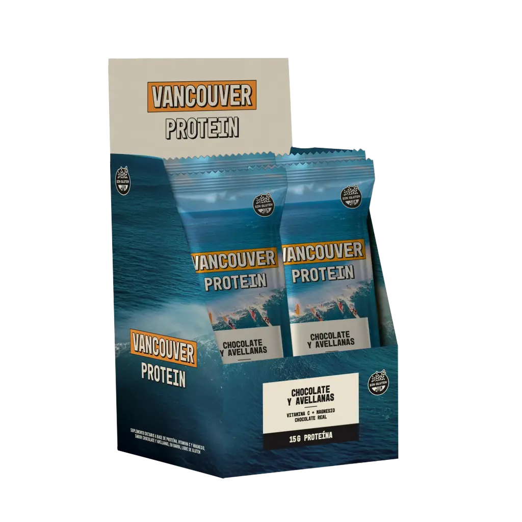 Vancouver - Barra Proteica Chocolate con leche y Avellanas 15 gr proteina ( display 10 unidades) 