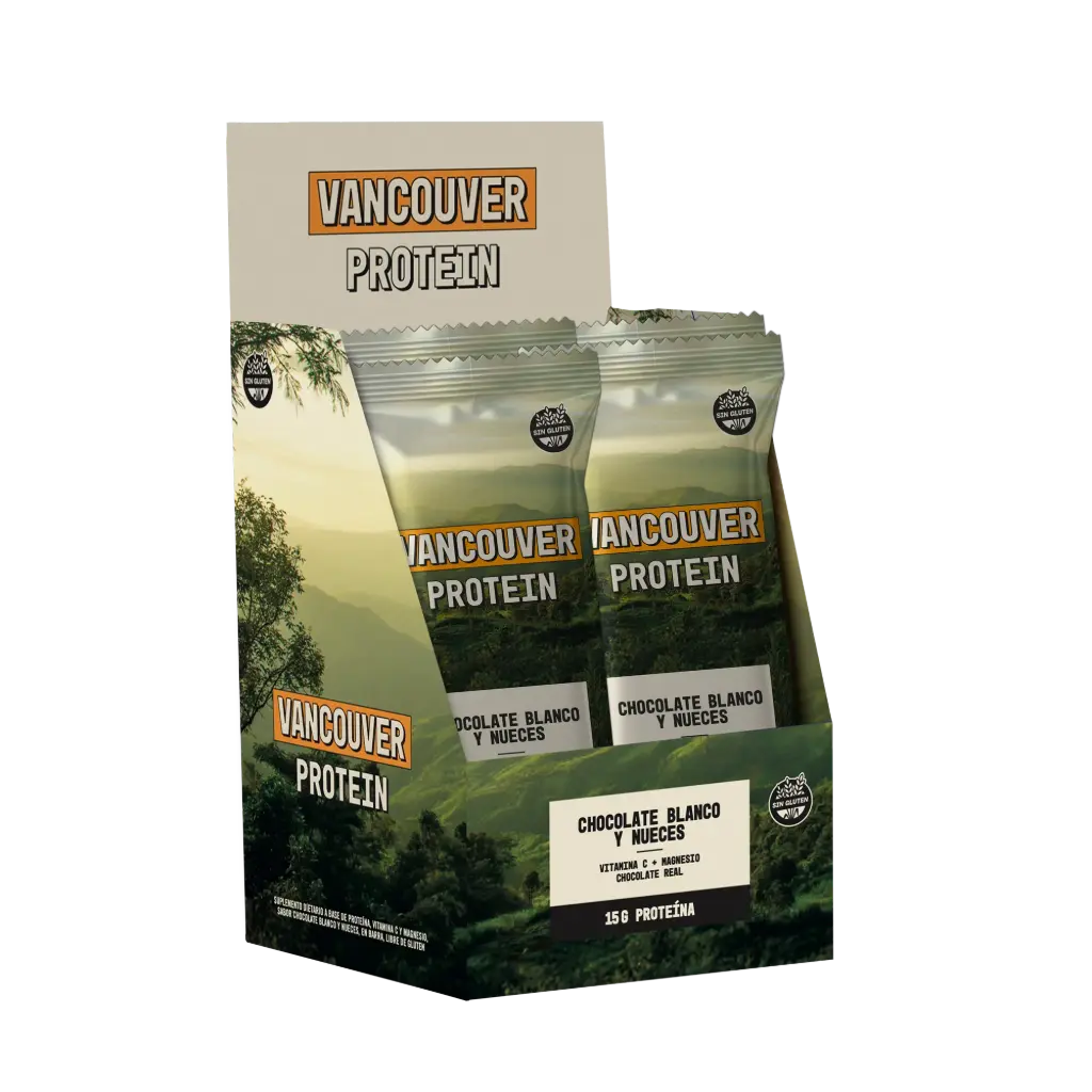 Vancouver - Barra Proteica Chocolate Blanco y Nueces 15 gr proteina ( display 10 unidades) 