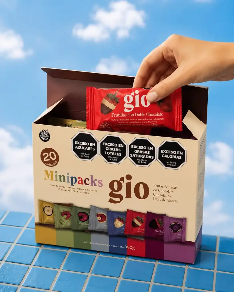 Gio - Minipacks (20 unidades surtidas de frambuesas, frutillas, moras y bananas)
