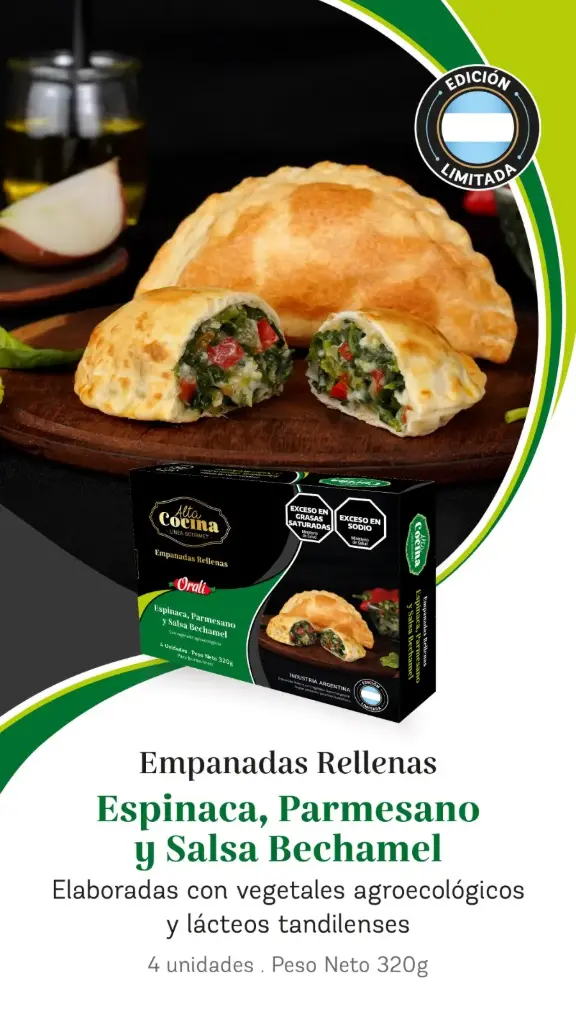 Orali - Empanadas rellenas Espinaca, Parmesano y Salsa Bechamel ( 4 unidades x 320gr) Linea alta cocina  