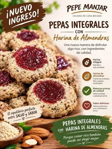 PEPE MANJAR - Pepas Integrales de Membrillo con harina de almendra (1 Kg) 