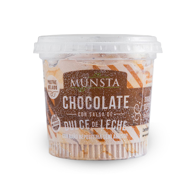 Munsta - Postre helado chocolate con trozos de chocolate y dulce de leche (pote 130gr)