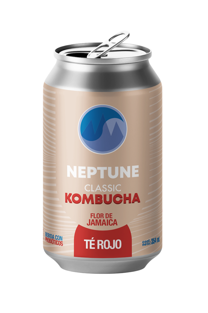 Neptune Kombucha - Clasica té rojo sabor flor de jamaica (Lata354ml)