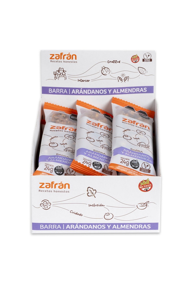 Zafran - Barritas de frutos secos almendras y arandanos (display con 12 unidades - 28 gr c/u)