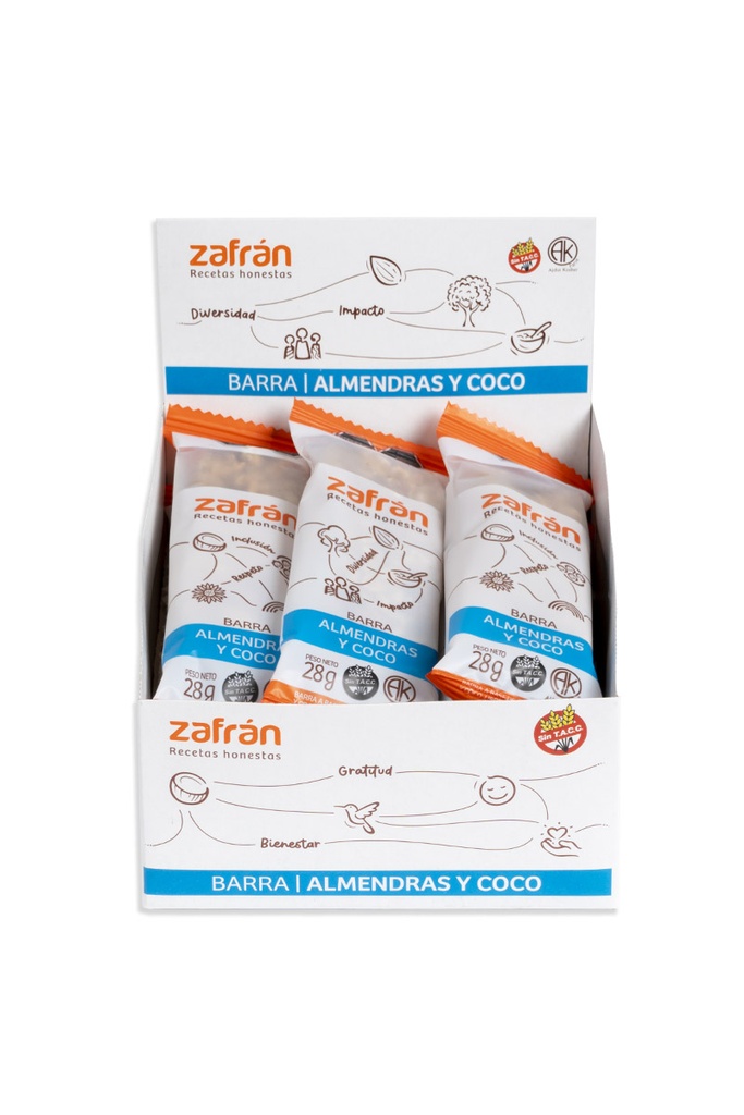 Zafran - Barritas de frutos secos almendras y coco (display con 12 unidades - 28 gr c/u)