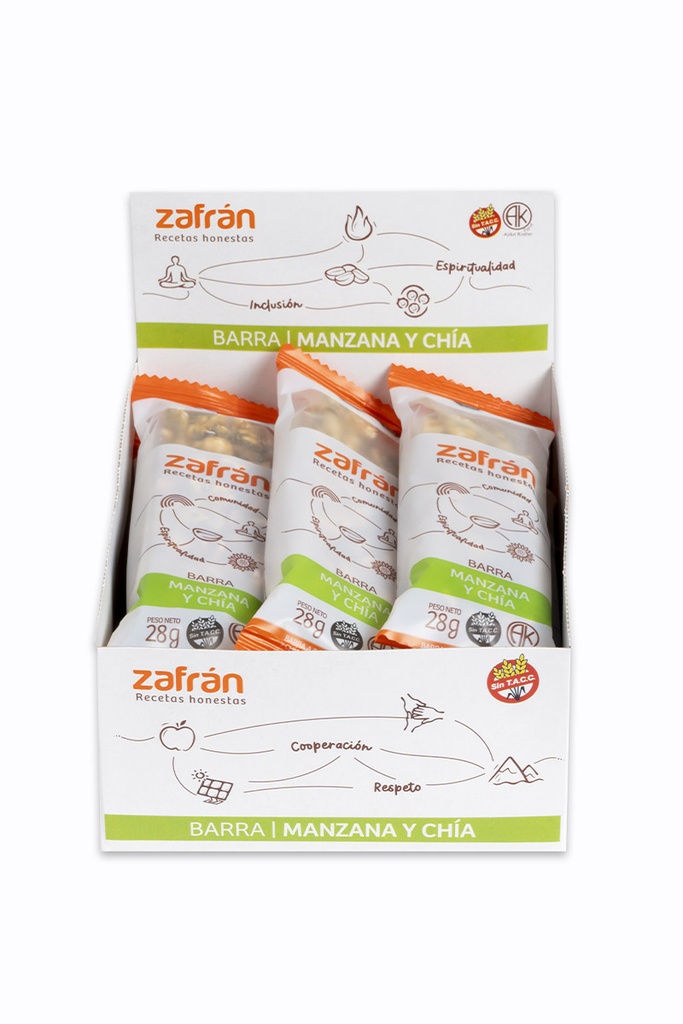 Zafran - Barritas de frutos secos manzana y chia  (display por 12 unidades de 28gr)